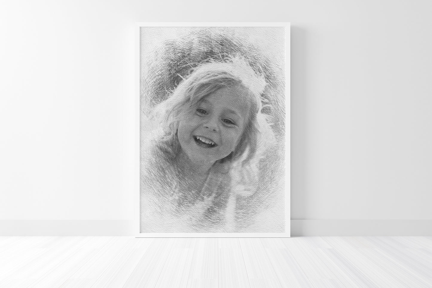 Portrait of your baby ''Pencil texture '' featuring baby’s birth details