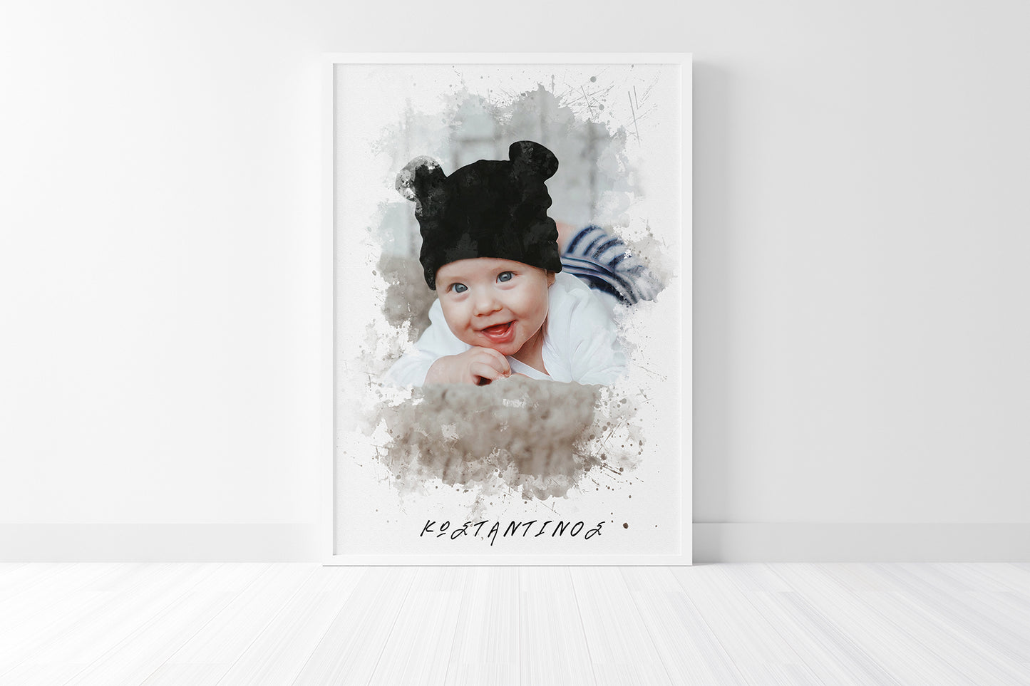 Portrait of your baby ''paint brush texture '' featuring baby’s birth details