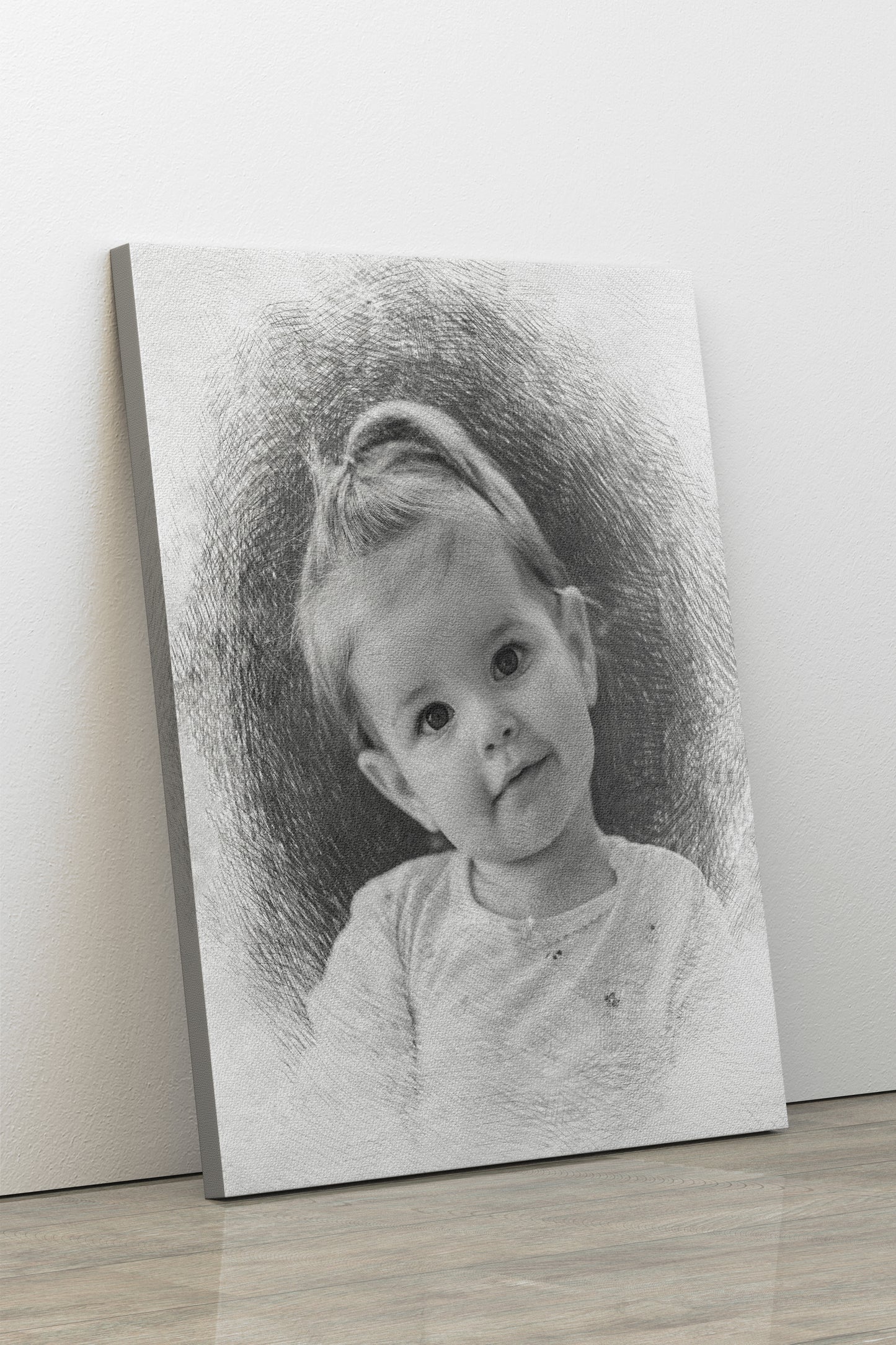 Portrait of your baby ''Pencil texture '' featuring baby’s birth details