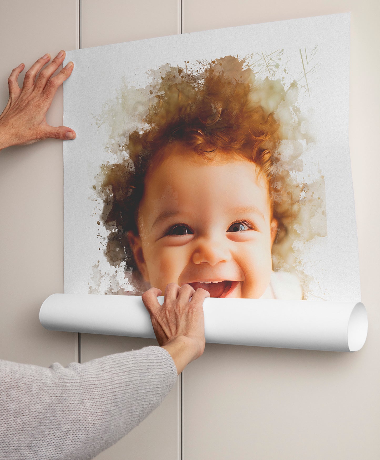 Portrait of your baby ''paint brush texture '' featuring baby’s birth details